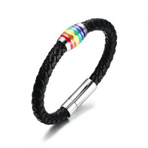 PB012 Stainless steel rainbow leather bracelet